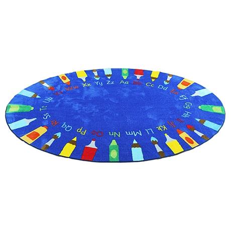 Oval shaped rug with pencils design