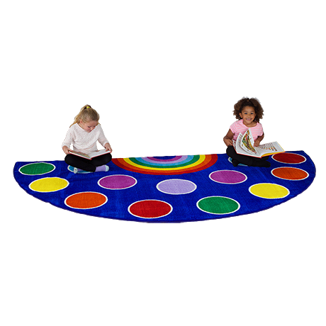 Semi-circular rug with colourful spots design