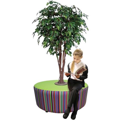 Circular seat surrounding an artificial tree